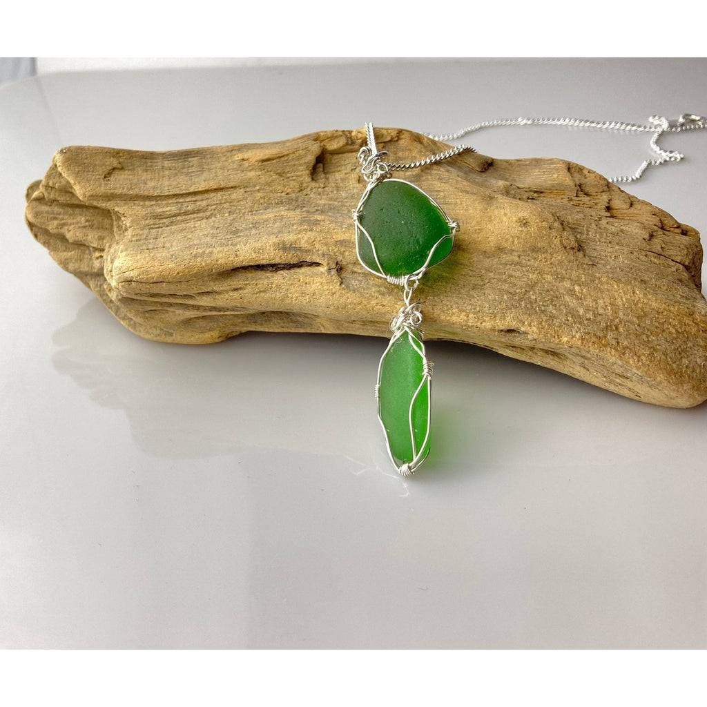 Sea Secrets Two Drop Green Seaglass Pendant Necklace-Sea Secrets-Artisan Market Online